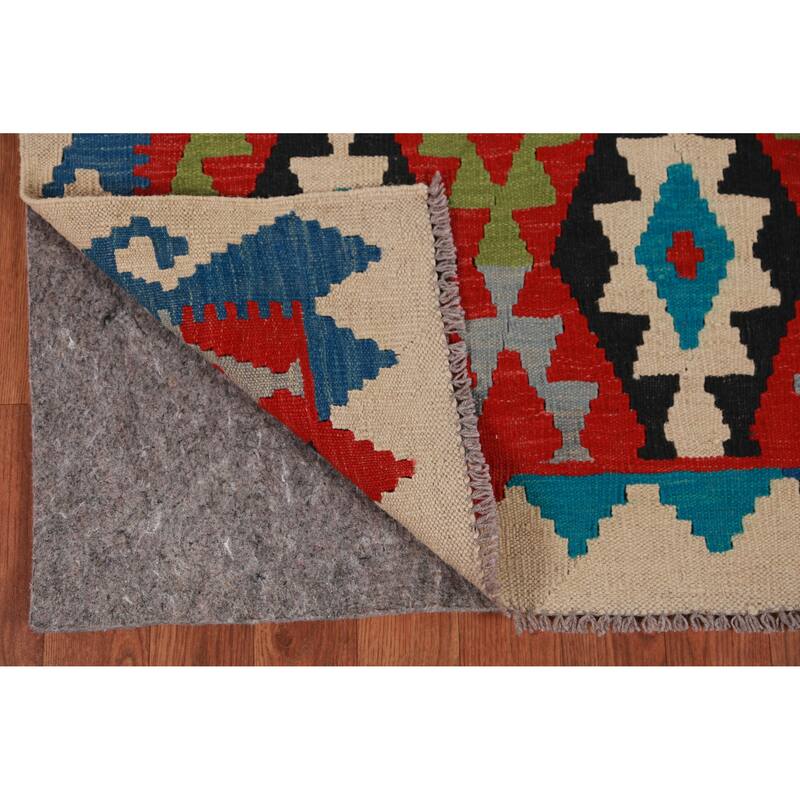 Hand Woven Oriental 100% Wool Carpet Southwestern Geometric Multi-Colored Kilim Runner Rug - 15' 9'' X 2' 10''