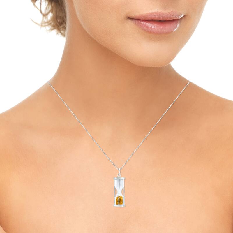3/4 carat tw genuine November Citrine birthstone Hourglass Pendant Necklace - Tooth Fairy Pixie Dust Gift 925 Sterling Silver