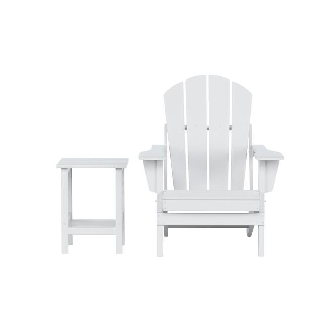 Laguna Folding Adirondack Chair and Side Table Set - White