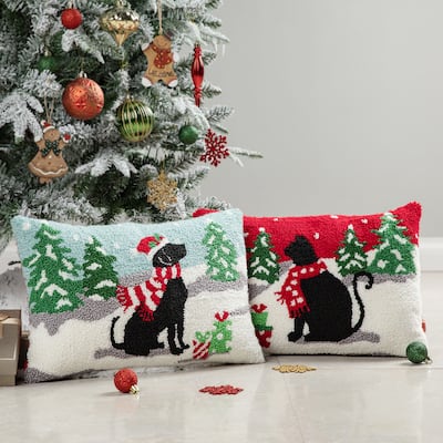 Glitzhome 18"L x 12"H Hooked Christmas Cat Dog Pillow Cushion for Xmas Sofa Home Decor