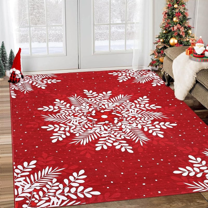 Christmas Snowflake Washable Area Rug, for Holiday Decor, Red - 3*5ft