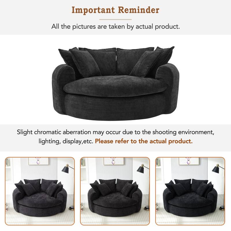 Oversized Round Accent Chair Lounge Chaise, Chenille Upholstered Boneless Sofa Bed, Deep Seat Sleeper Couch Reading Armchair