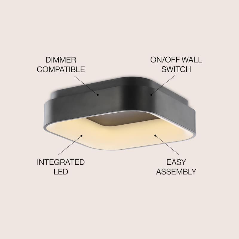 Cursive 17.7" Integrated LED Metal Flush Mount Ceiling Light, Black by JONATHAN Y