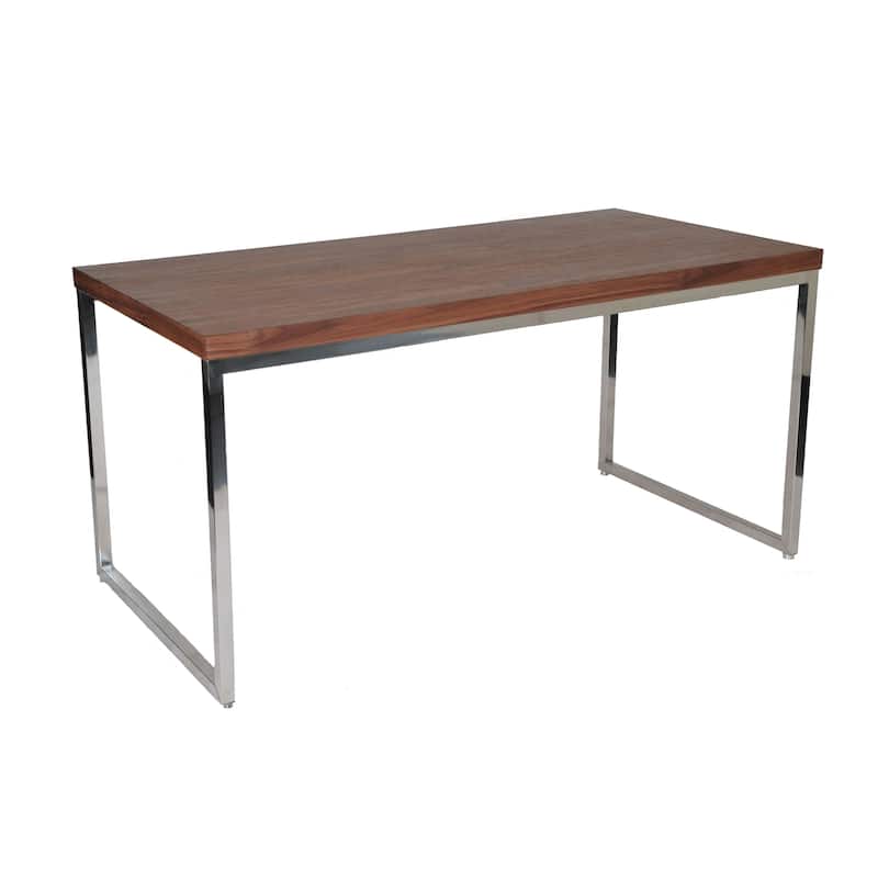 Rami 59 Inch Office Desk, Rectangular Top, Walnut Brown Wood, Steel Frame