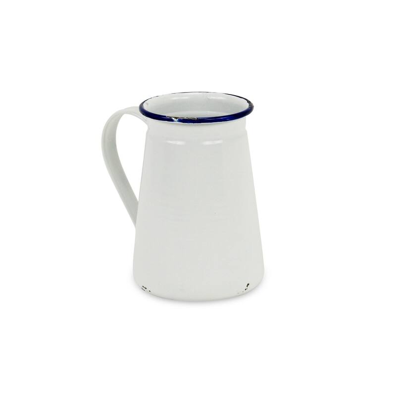 HomeRoots 6" White and Blue Metal Jug Vase