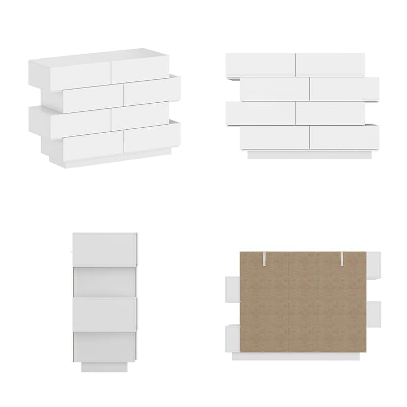 Elegant Eight-Drawer Dresser Closet Organizer in High Gloss White