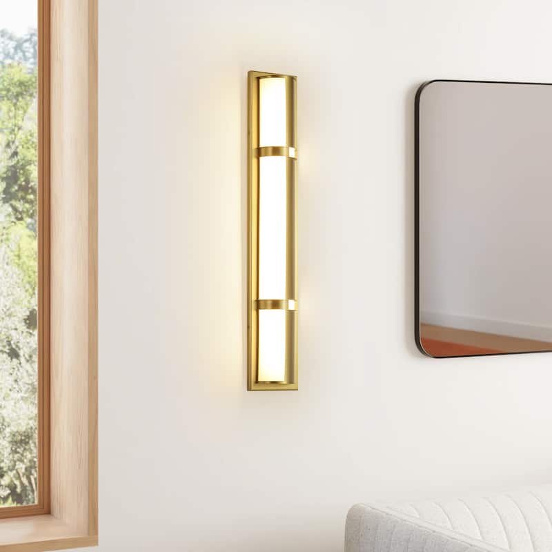 26" Modern Black/Gold LED Wall Sconce - 11W 3000K Warm Light, Linear Fixture for Bedroom & Hallway - Gold - 1 Light