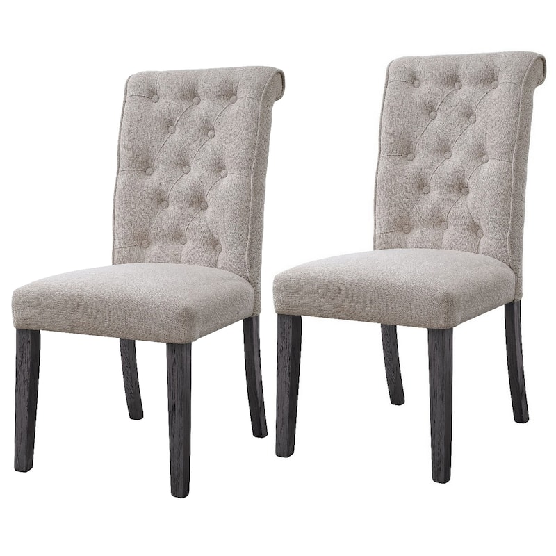Side Chair with Button Tufted Backrest, Set of 2, Beige