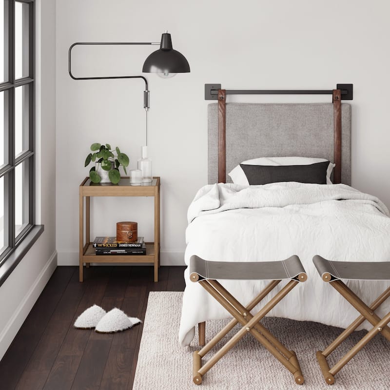 Nathan James Harlow Wall Mount Upholstered Headboard with Metal Rail