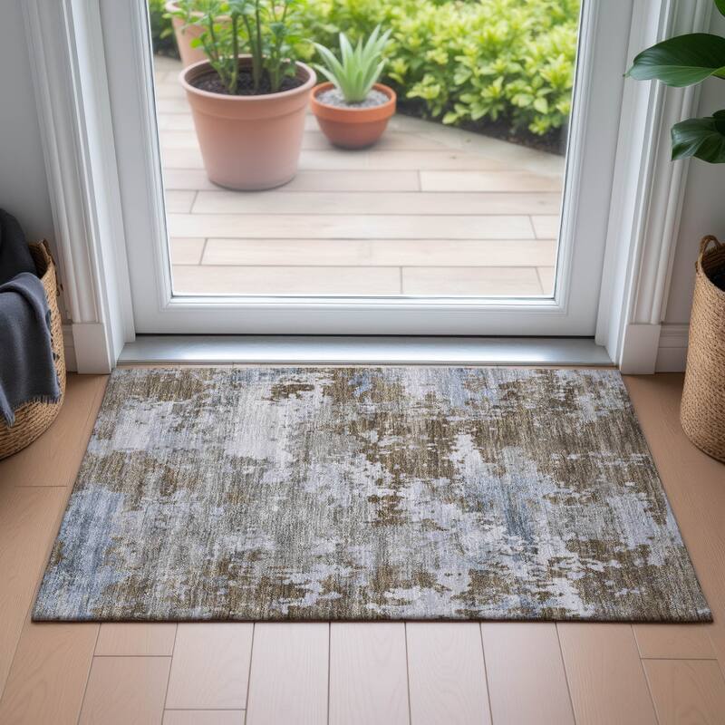Machine Washable Indoor/Outdoor Contemporary Blend Chantille Rug