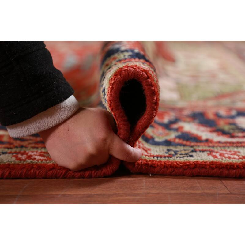 Geometric Heriz Serapi Oriental Area Rug Handmade Orange Wool Carpet - 8'11" x 12'0"