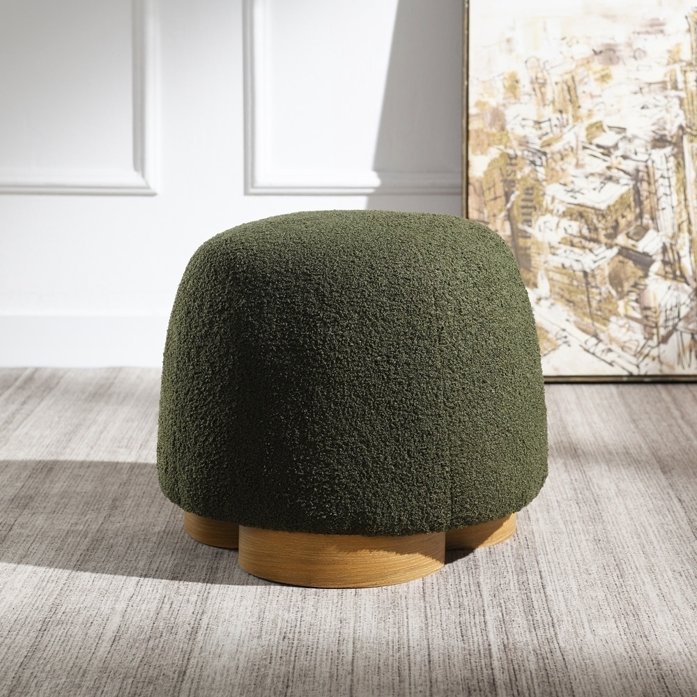 Fully Assembled Round Soft Teddy Fabric Upholstered Ottoman
