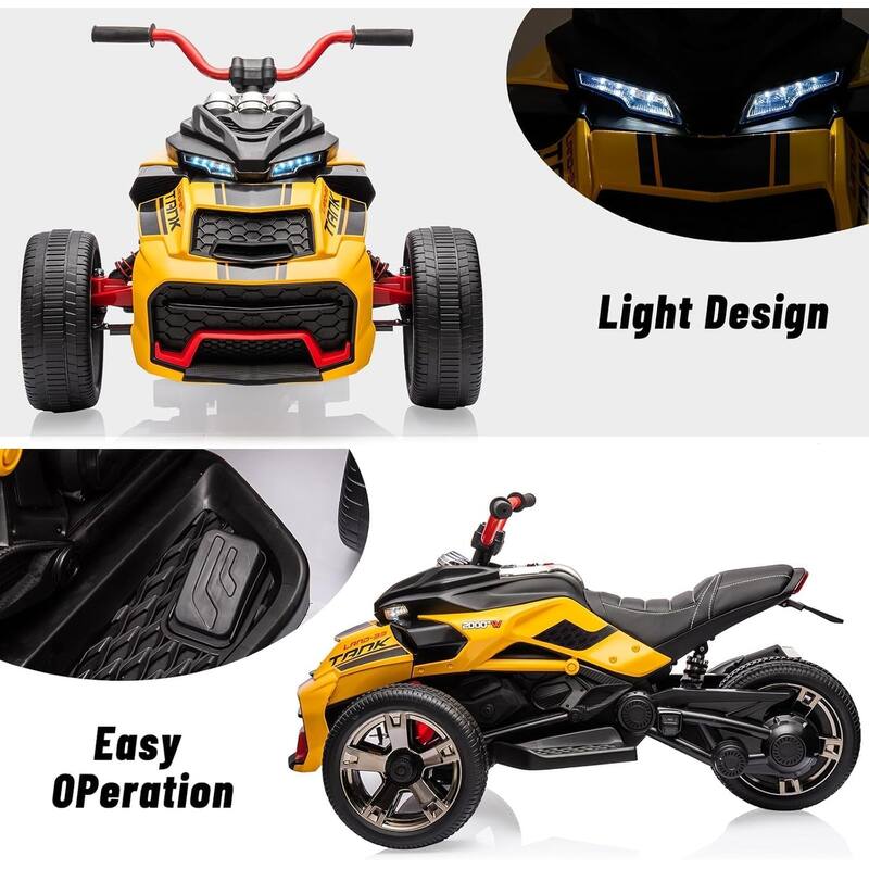 12V Kids Ride On ATV, 3 Wheeler Motorcycle, Rechargeable Battery-Powered ATV Toy Car