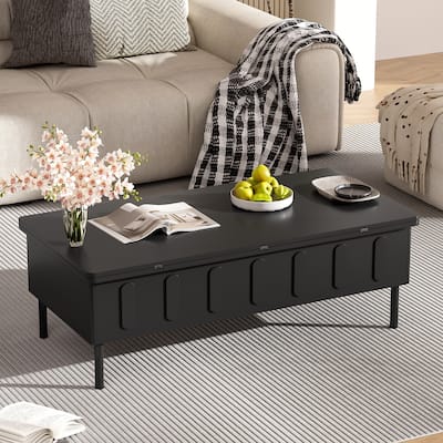 Lift-Top Coffee Table with 2 Drawers, Modern Space Saving Center Table with Foldable Top