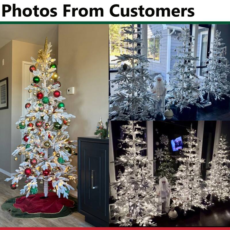 Glitzhome 6ft/7ft/9ft Deluxe Pre-Lit Flocked Slim Fir Artificial Christmas Tree with Warm White Lights