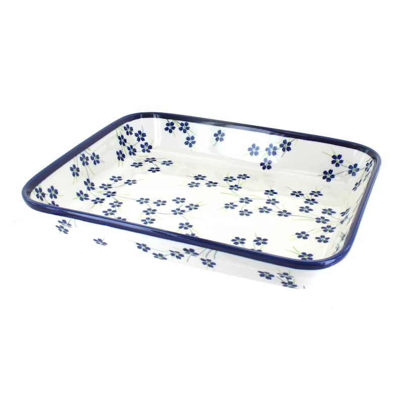 Blue Rose Polish Pottery 371 Zaklady Large Rectangular Baker - Willow