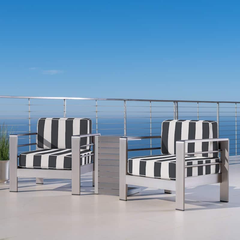 Cape Coral Outdoor Aluminum 3 Piece Chat Set with C Shaped Table by Christopher Knight Home