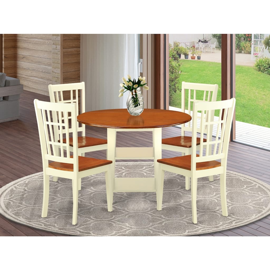 HomeStock 3-Pc Buttermilk and Cherry Solid Wood Top - Round Dining Room Set - Seats-4