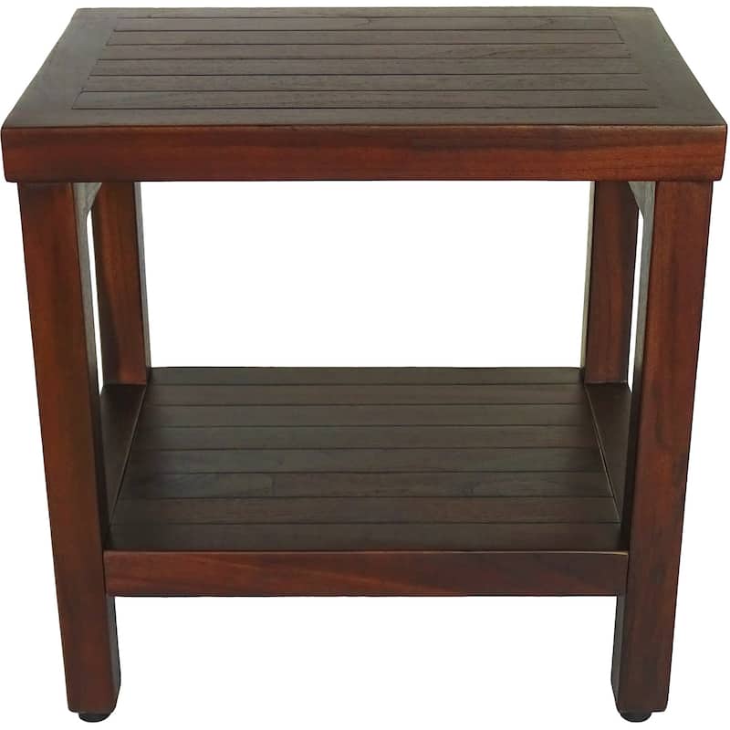 Compact Rectangular Teak Shower / Outdoor Bench with Shelf in Brown Finish