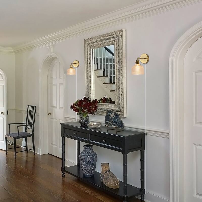 1-Light Gold Bathroom Light Fixtures Glass Wall Sconce