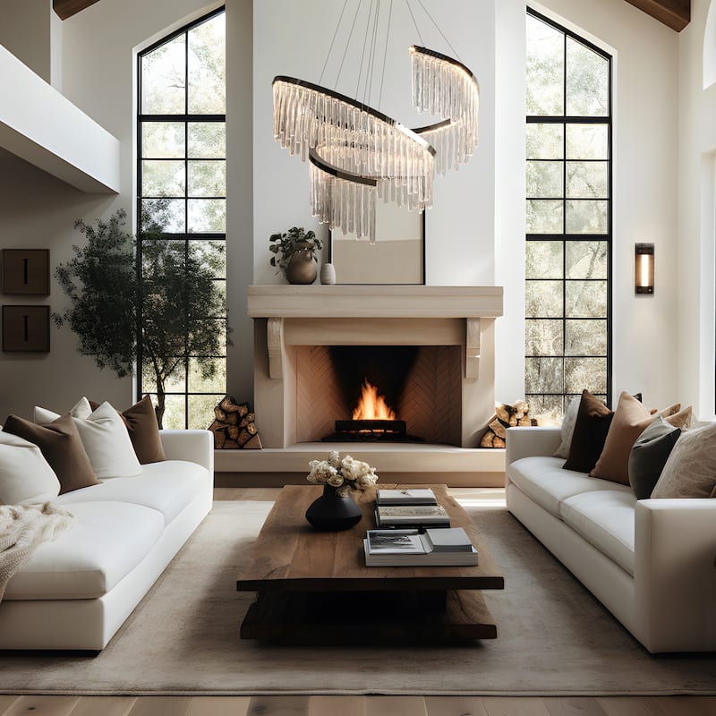 Modern LED 1-Light Luxury Water Curtain Glass Chandelier for Dining Living Room - 31.5" Dia. x 45.5" H