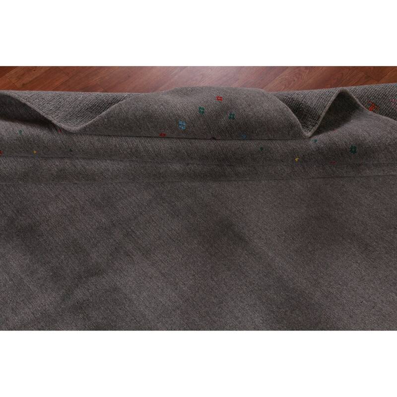 Hand Knotted Oriental 100% Wool Carpet Tribal Tribal Greys & Charcoal Gabbeh Area Rug - 12' 3'' X 8' 10''
