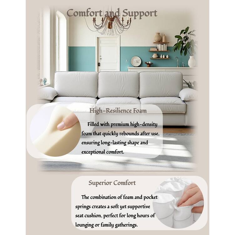 Upholstered L-Shaped Sectional Sofa Couch with Ottoman, Modern Fabric Deep Seat Sofa