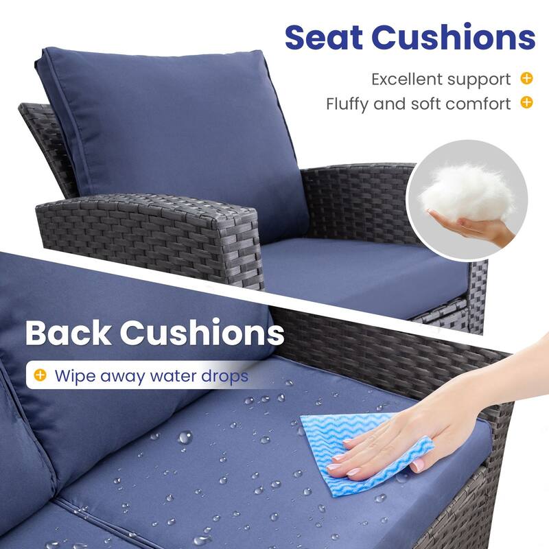 5-Piece Wicker Outdoor Sofa Set with Fire Pit Table