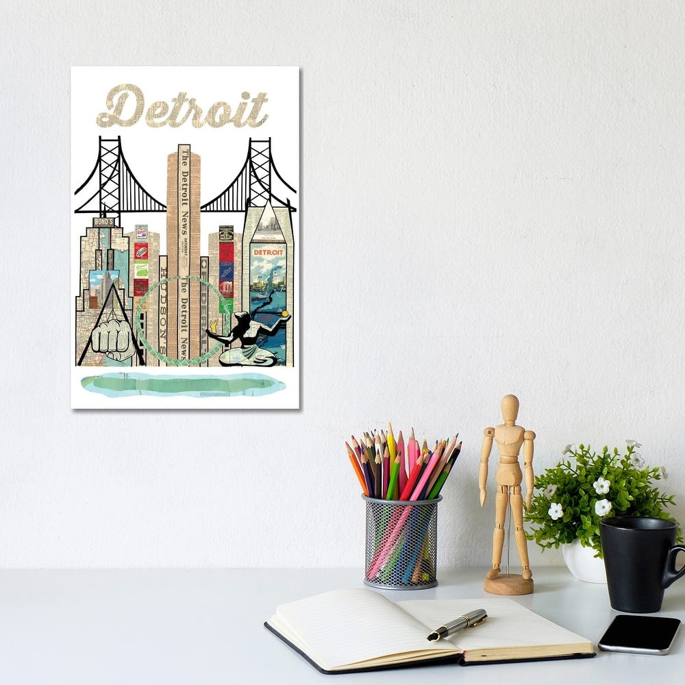 iCanvas "Detroit Skyline" by Paper Cutz Canvas Print