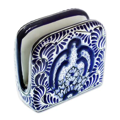 Novica Handmade Puebla Kaleidoscope Ceramic Napkin Holder