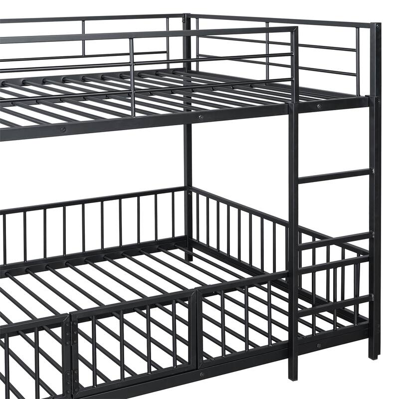 Full over Full Size Metal Bunk Bed with Slide and Guardrails