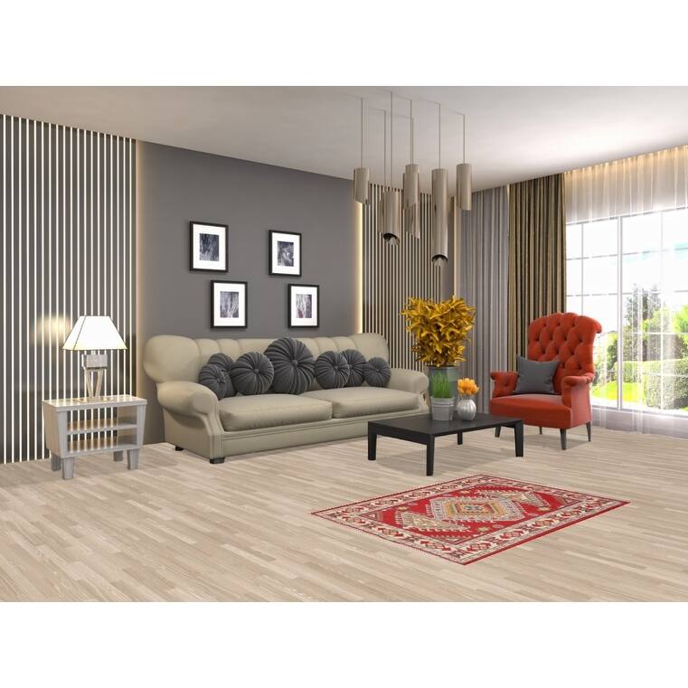 Geometric Red Kazak Oriental Accent Rug Handmade Foyer Wool Carpet - 2'7" x 3'10"