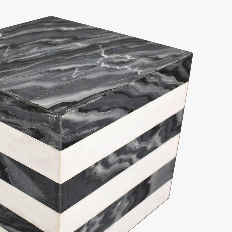 Evelyn 15" Contemporary Natural Marble Handmade Cube End Table, Gray/Beige, by JONATHAN Y.
