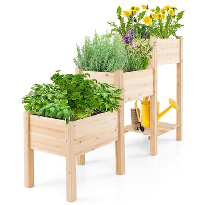 Gymax 3-Tier Wooden Garden Bed Elevated Planter w/ 3 Planter Boxes,