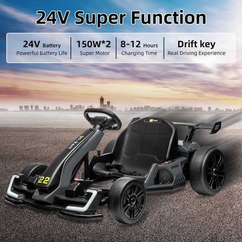 24V Electric Go Kart for Kids, Powerful Drift Kart with 2 * 150W Motors