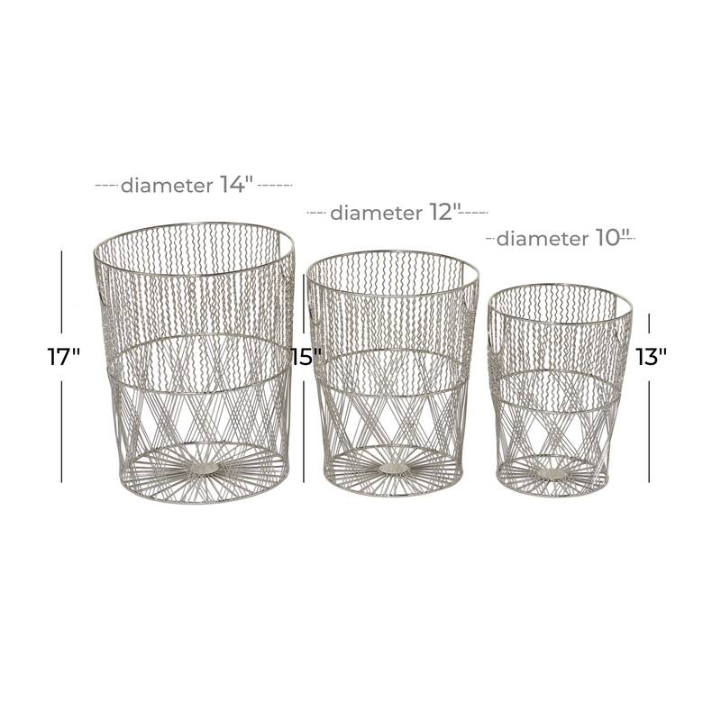 Metal Storage Basket with Handles - Set of 3 Silver - Roche River Decor