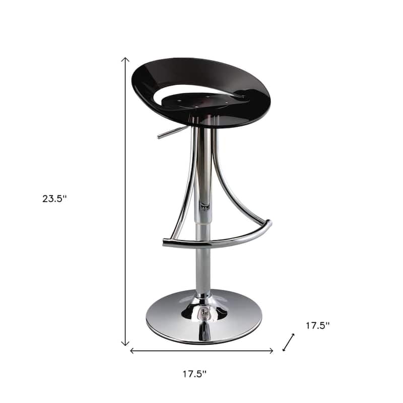 HomeRoots Black and Silver Metal and Heavy Duty Plastic Low Back Adjustable Height Bar Chair