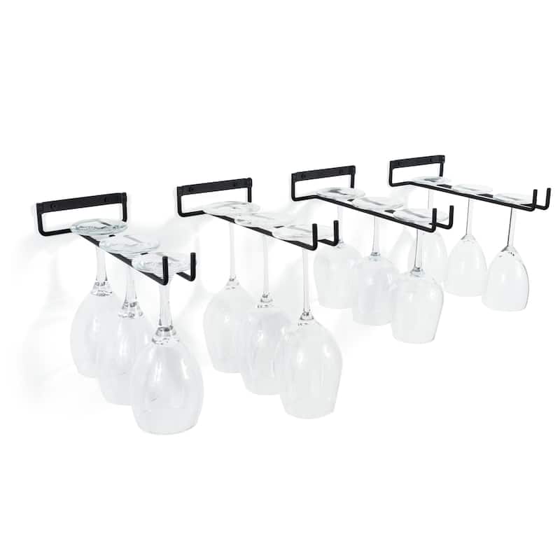 Wallniture Chiraz 11" Glass Rack Wall Mount, Black, Set of 4