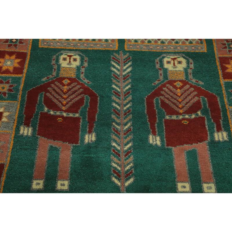 Hand-knotted Traditional Wool Green Geometric Oriental Area Rug - 9' 10'' X 4' 0''