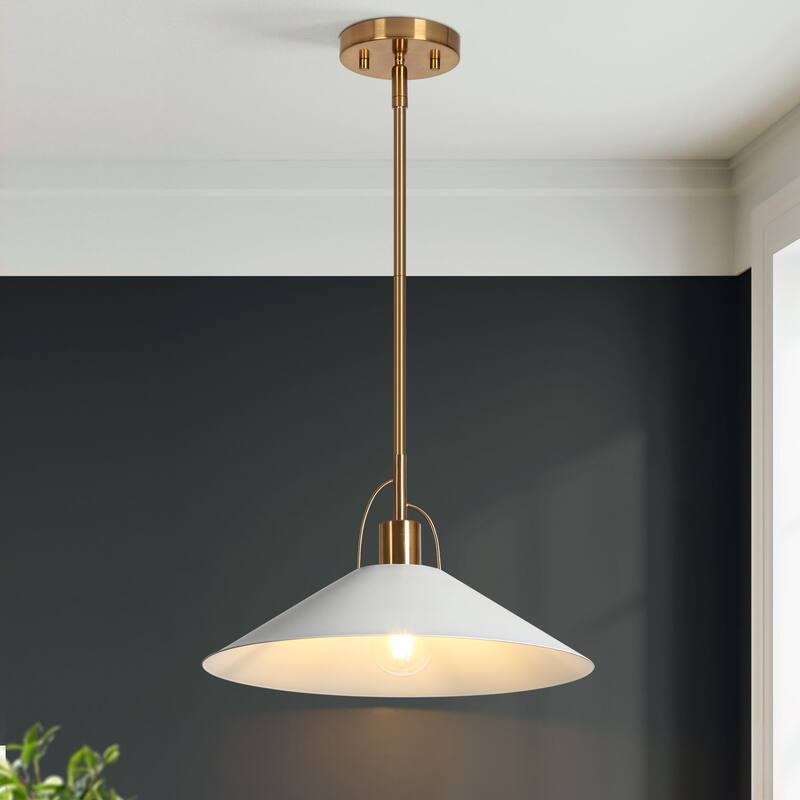 Modern 1-Light Kitchen Island Pendant Lighting Gold with Milk Metal Shade - White - D14"*H8"