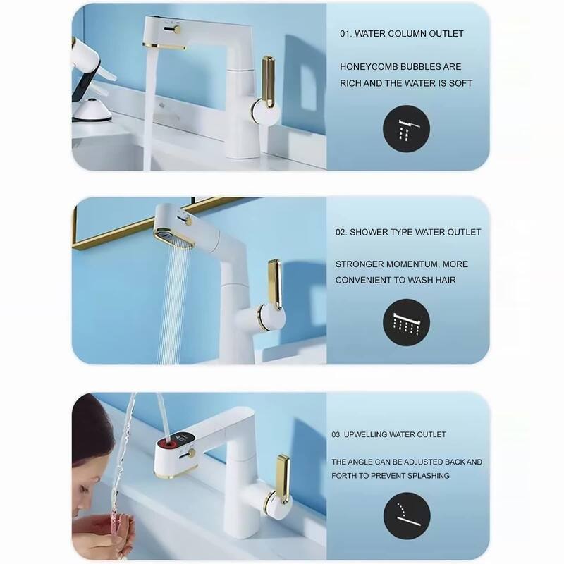 Bathroom Sink Faucet with 360° Swivel Sprayer And Digital Display, Basin Faucets