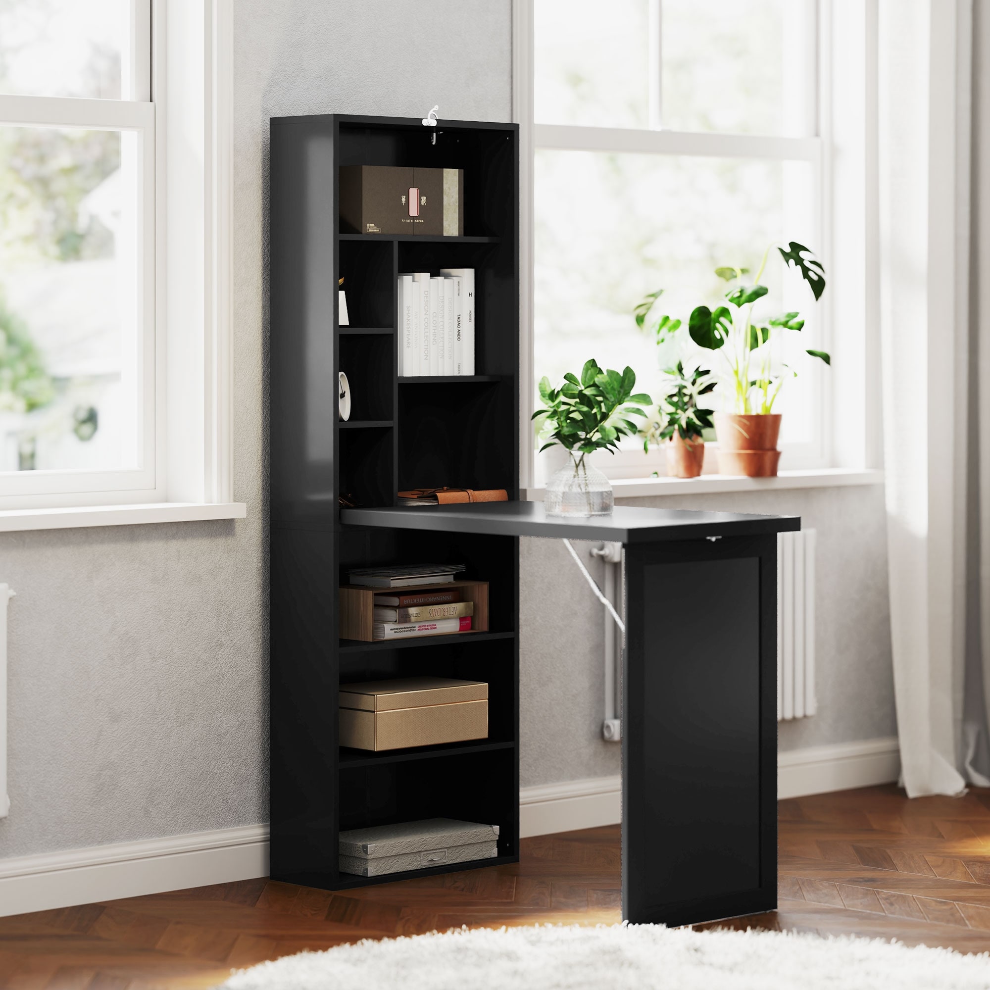 HOMCOM Convertible Folding Desk with Blackboard and Side Shelf Multi-Function Computer Office Workstation