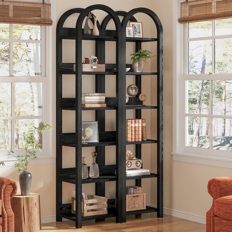 6-Tier Arched Tall Narrow Bookshelf Bookcase with Shelves