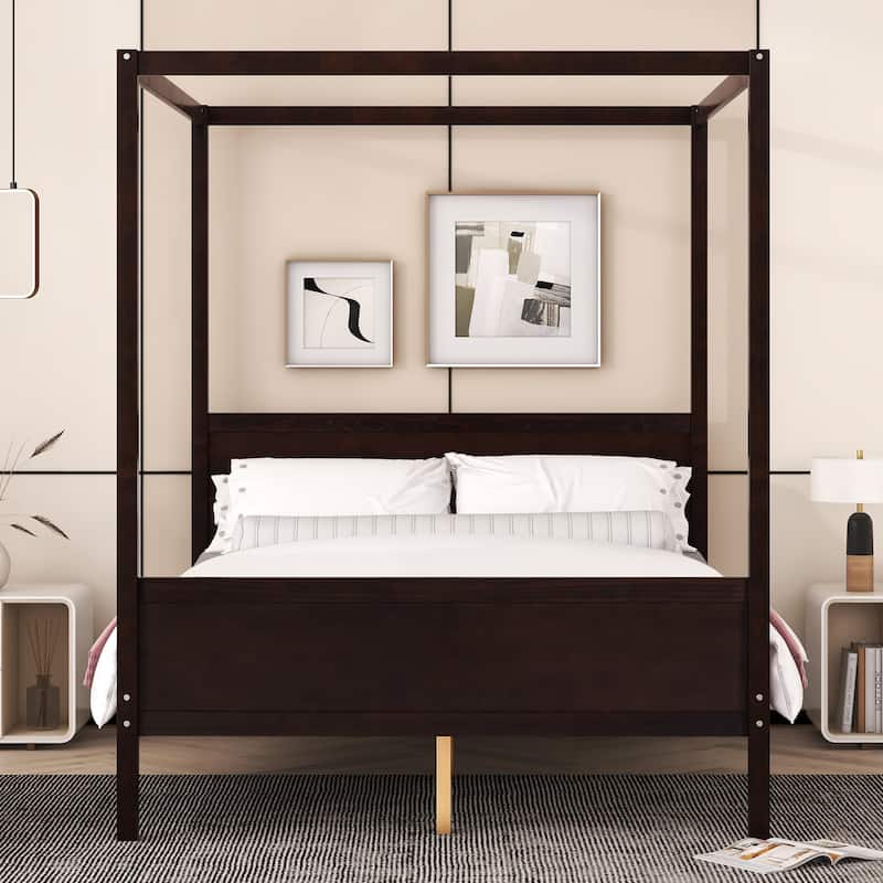 Roomfitters Queen Size Canopy Platform Bed with Headboard and Footboard, Slat Support Leg