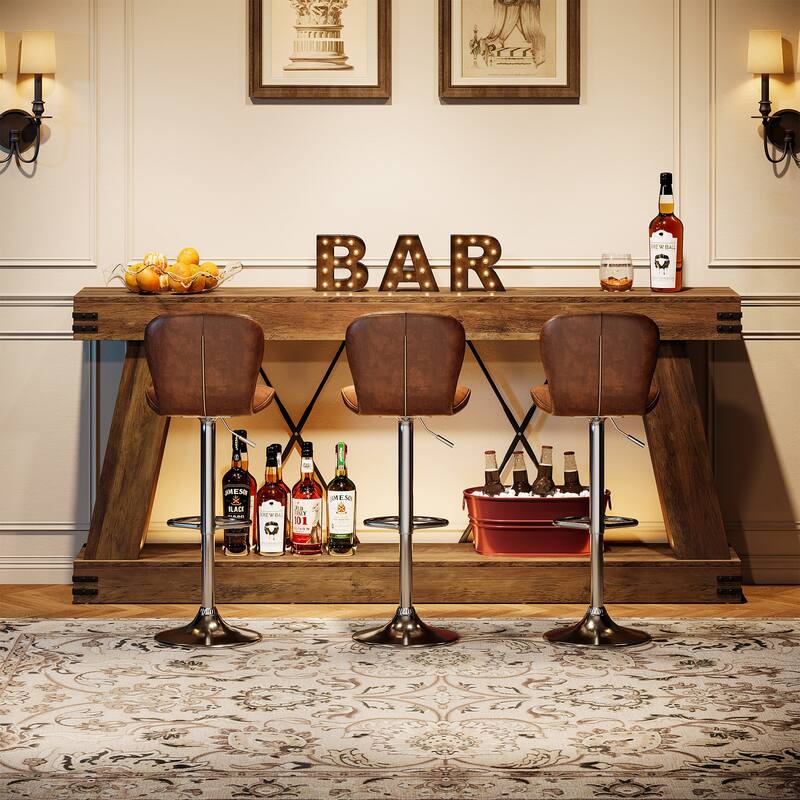70.9” Farmhouse Console Table, Brown Entryway Table with Storage - Large