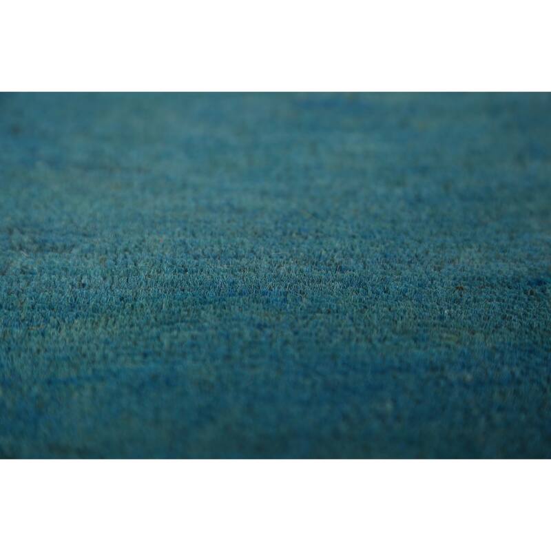 Teal Blue Gabbeh Square Oriental Rug Handmade Wool Carpet - 4'0" x 4'5"