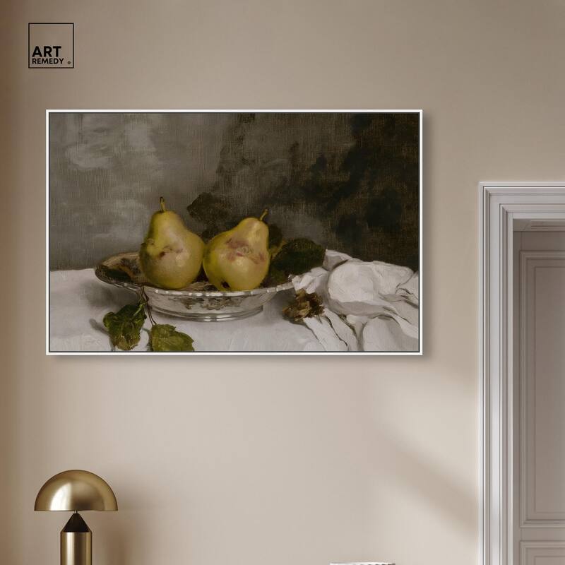 Two Pears in a Silver Bowl Canvas by Art Remedy
