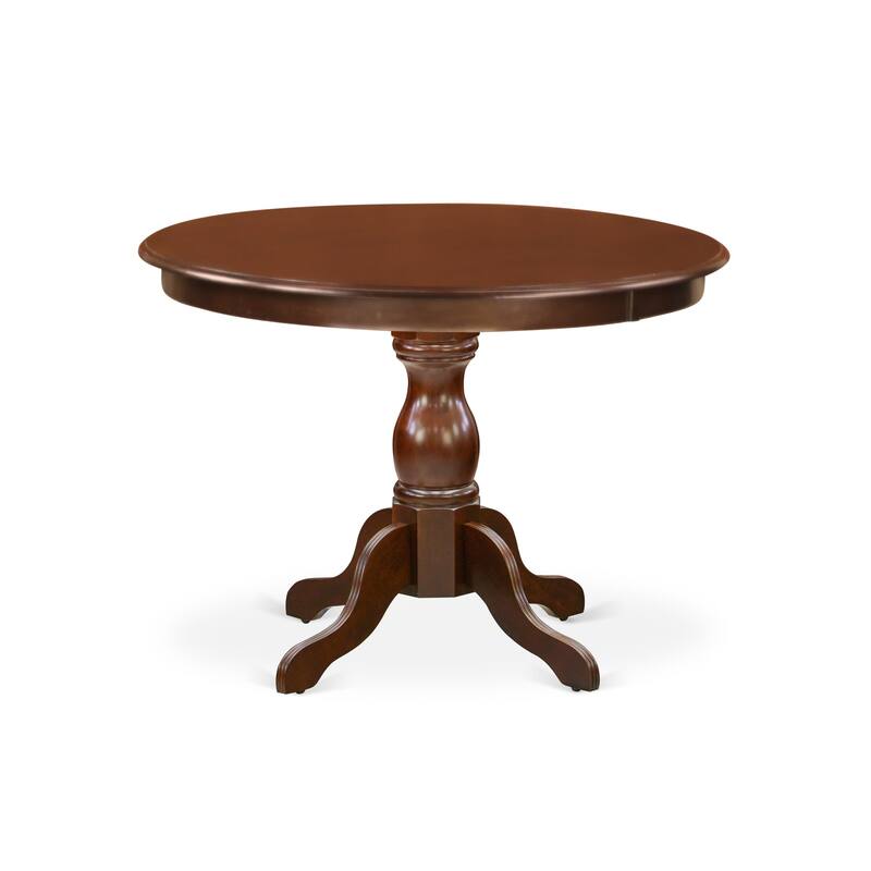 East West Furniture 5 Piece Dining Set- a Round Dining Table with Pedestal and 4 Linen Fabric Kitchen Chairs, (Finish Options)