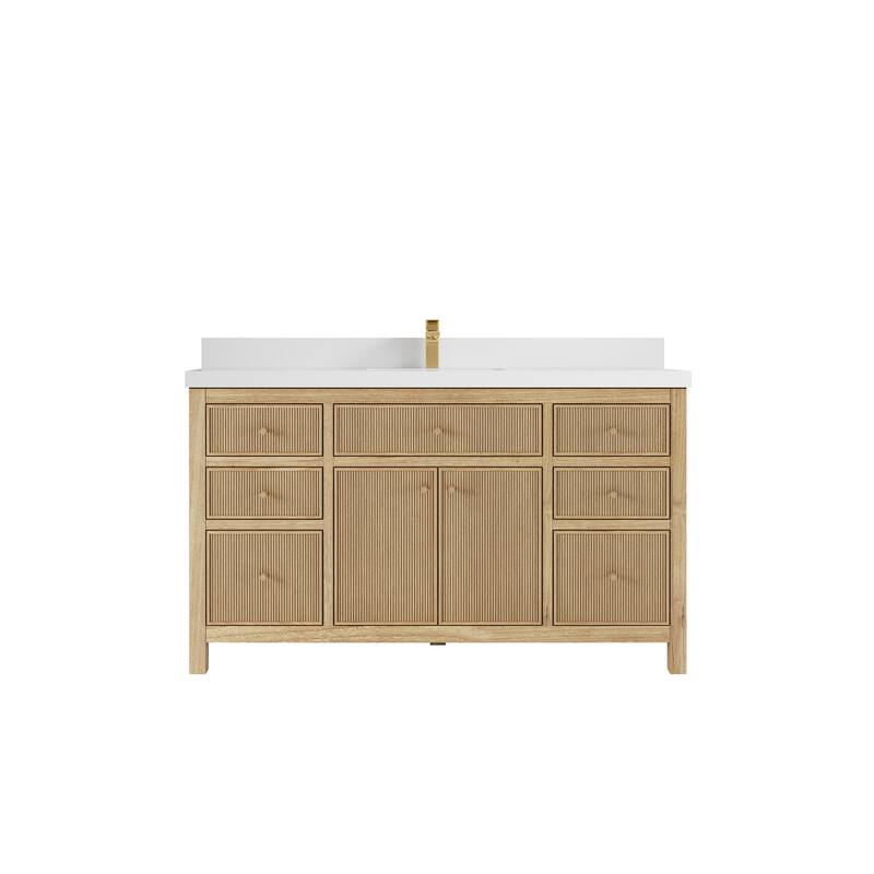 Willow Collections 60 in. W x 22 in. D Sonoma Teak Wood Single Sink Bathroom Vanity with Countertop - 2" White Quartz - Light Natural
