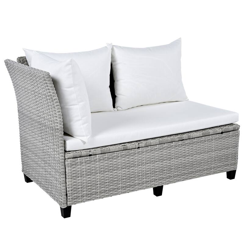 Outdoor 5-Piece Rattan Sectional Sofa Set with Dining Table & Side Tables